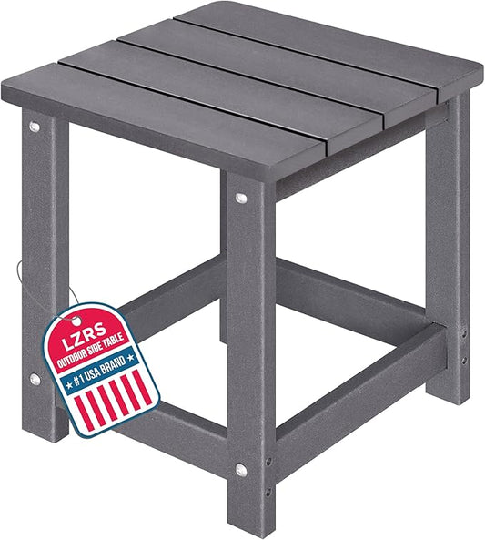LZRS Square Patio Side Table, Heavy Duty HDPE Outdoor End Table with Wood Texture, Weatherproof Composite Table for Adirondack Chairs, Deck, Pool, Indoor/Outdoor, No Peeling or Cracking(Grey)