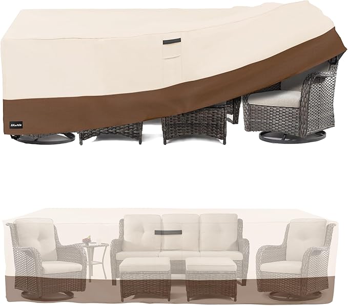 ANartcle Patio Furniture Covers 126L x 74W x 28H inch,600D Waterproof Heavy Duty Outdoor Furniture Covers,Outdoor Wicker Furniture Set with Swivel Patio Chairs General Purpose Furniture Cover,Beige
