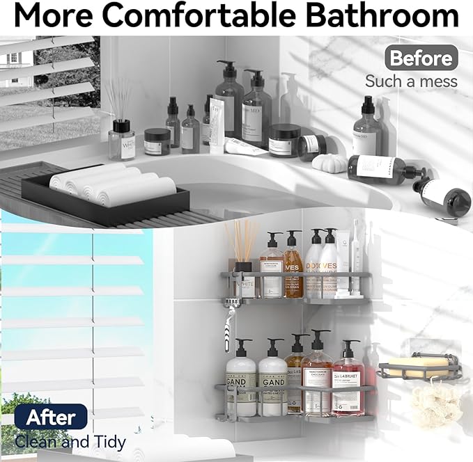 YASONIC Shower Caddy Corner, No Drilling Shower Organizer Corner