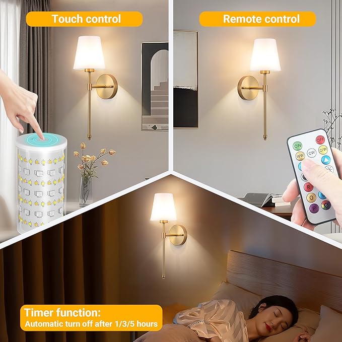 Vimhou Peel and Stick Wall Sconces, Stick On Wall Sconce Set of 2, Battery