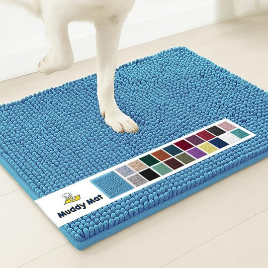 Muddy MatÂ® | Super Water Absorbent Door Mat Indoor, Microfiber Quick Dry Chenille Entryway Rug, Slip Resistant Front Door Mat, Indoor Mats for Entryway, Machine Washable Pet Rug, Sky Blue 16"x24"
