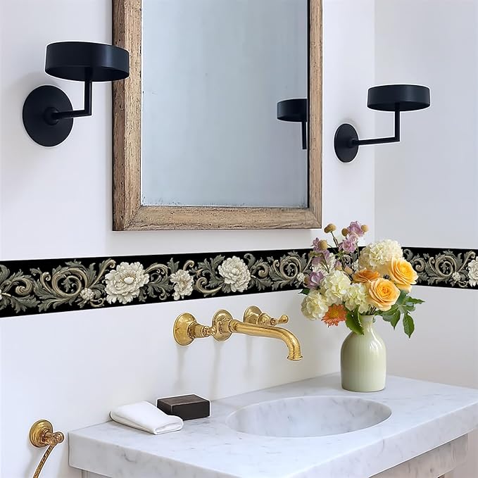 Beige Floral Scroll Wallpaper Border 196x4 Inch Peel and Stick Wall Border