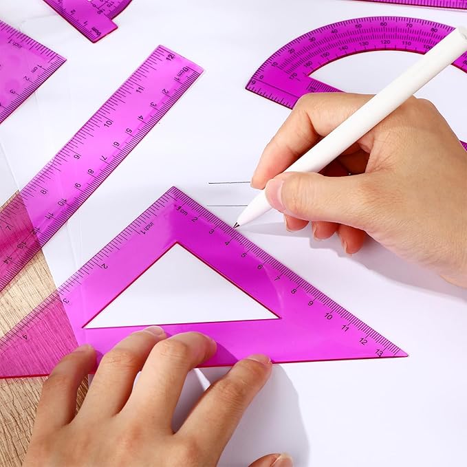 Tenare 6 Pcs Plastic Ruler Math Set Includes 12 Inch 6 Inch Straight Protractor Triangle Geometry Transparent Math Ruler Measuring Tools for School Office Home(Purple)