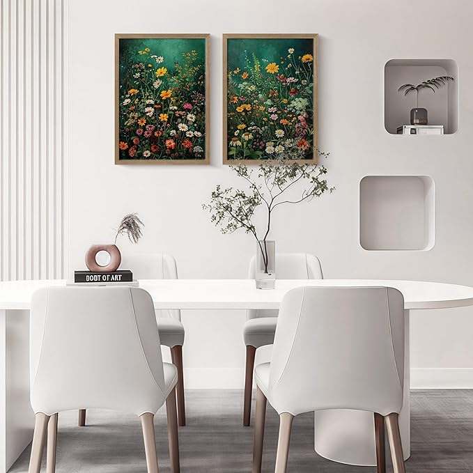 Framed Vintage Canvas Wall Art Vivid Garden Botanical Style Poster Picture Countryside Painting Nature Scenery Modern Home Print Living Room Gallery Office Ready to Hang 12x16 Inch x2