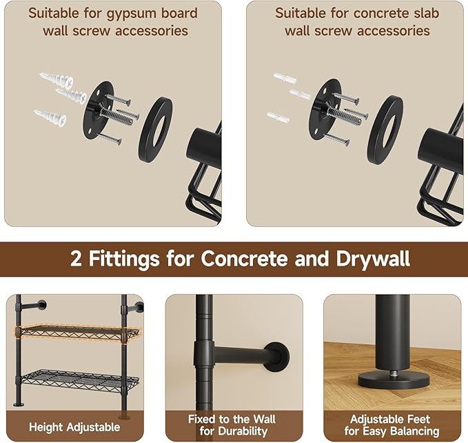L2 Wall Mounted Closet System, Industrial Pipe Clothing Rack Clothes Racks