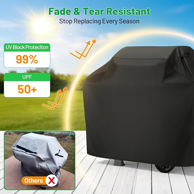 Grill Cover 50 Inch, Heavy Duty Waterproof BBQ Grill Cover for Outdoor Grill with Windproof Straps/Air Vents & Handles, Barbecue Gas Grill Cover for Weber, Char-Broil, Nexgrill, Black