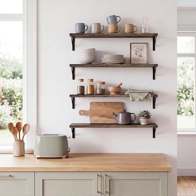 YGEOMER Floating Shelves for Wall, 23in Brown Wall Shelves for Living Room