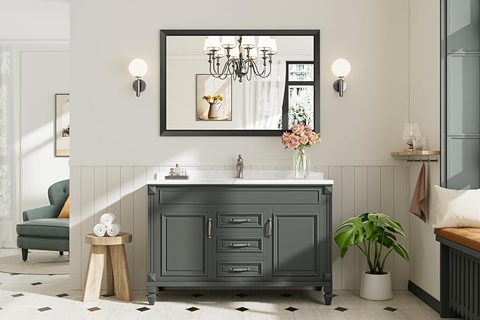 Briivue 48x32 Inch Black Bathroom Mirror