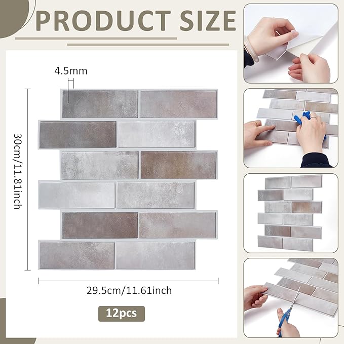 12PCS 3D Wall Panels Peel and Stick Foam Faux Brick Wall Panels, Self-Adhesive