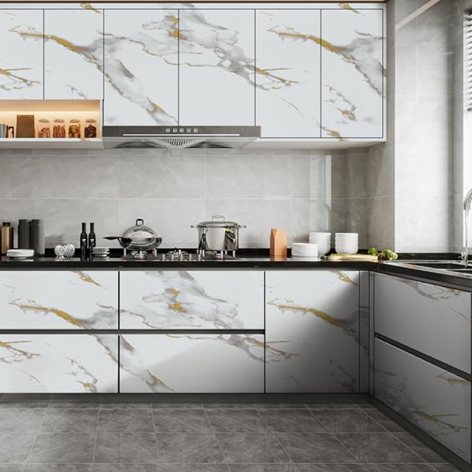 Abyssaly Marble Contact Paper for Countertops Gold Grey White Marble Peel and