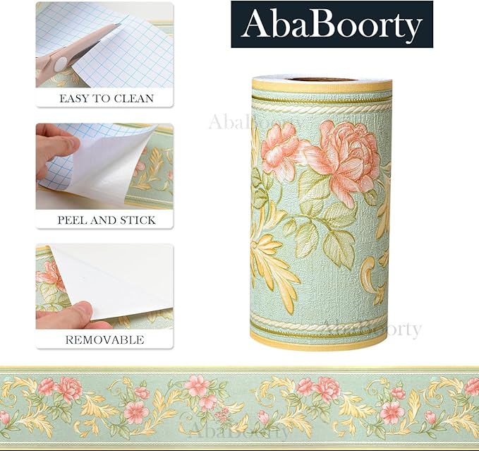 AbaBoorty 394"X4.1" Green Floral Wallpaper Border Decor Peel and Stick Wall