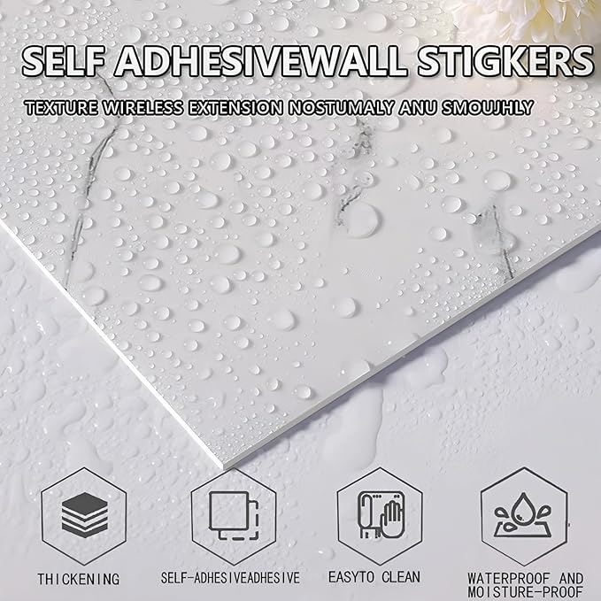 10pcs Peel and Stick Tile Shower Waterproof Marble Tiles Wall Panels,