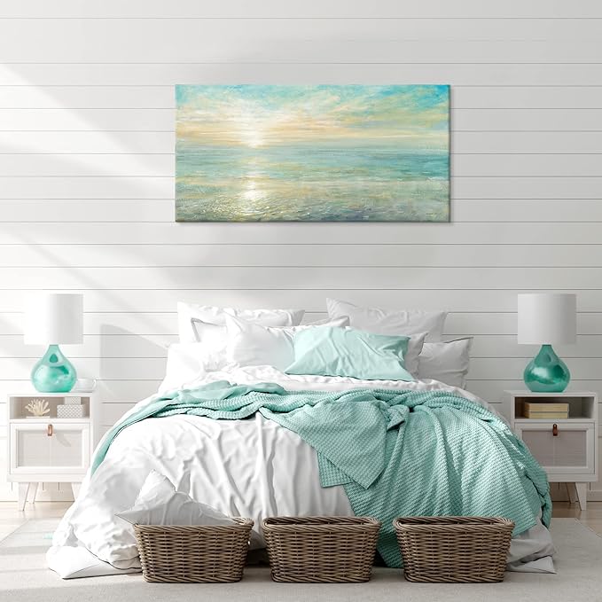 Goldfoilart Beach Sunrise Pictures Ocean Wall Art Coastal Canvas Prints Sea