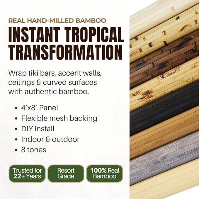 amaZulu Natural Bamboo Wall Panels 4x8 — Dark Brown Tambor Cladding, Rich Deep
