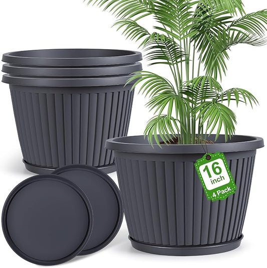 16-inch-Large-Planters-for-Outdoor-Plantï¼Plastic Indoor Flower Pots with Drainage Holes & Saucerï¼4 Packs Decorative Garden Pots for Plantfor Home Porch Decor
