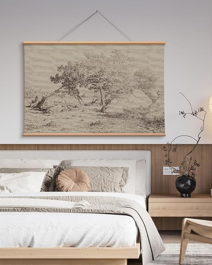 VIYYIEA Extra Large Canvas Wall Art, 36x54 Inch Vintage Landscape Sketch, Neutral Antique Nature Wall Decor for Living Room or Bedroom, Above Sofa