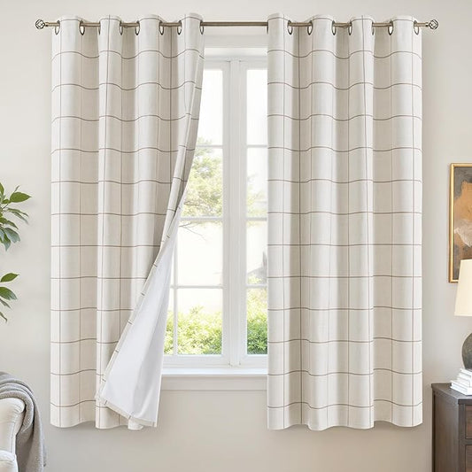 Lajode Brown Plaid Linen Blackout Curtains