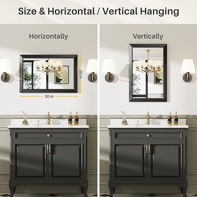 Briivue 20x30 Inch Black Bathroom Mirror