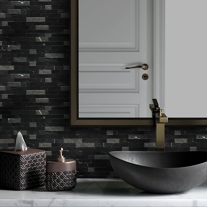 SUNWINGS 5-Sheet Peel and Stick Mosaic Natural 3D Stone Self Adhesive Marble