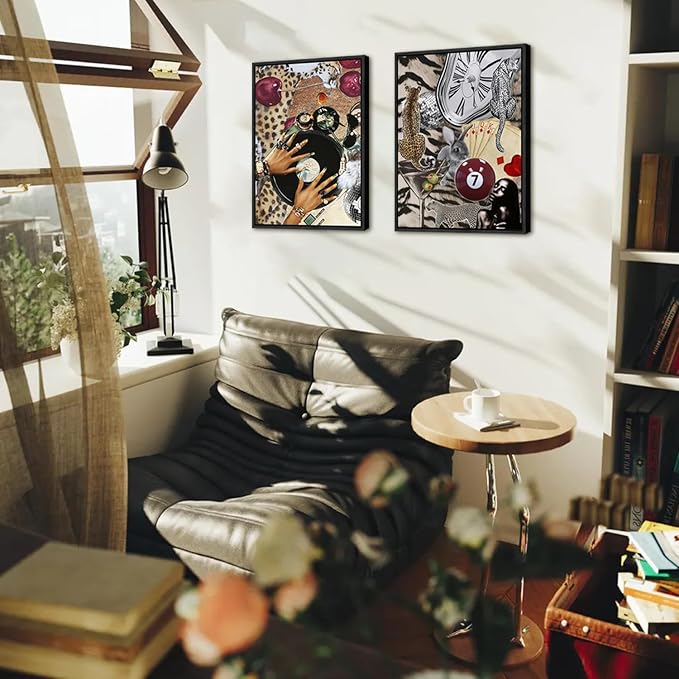 Fashion Cheetah Wall Art Set of 3 Leopard Wall Decor Pictures Lucky 8 Ball