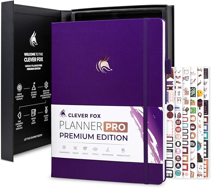Clever Fox Planner Pro Premium – Luxurious Weekly & Monthly Planner with Budget Organizer for Productivity & Goals, Undated, A4 (Purple)