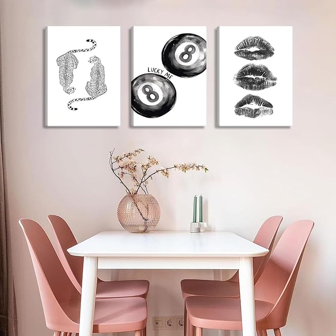 BOKPEN Trendy Black and White Leopard Canvas Wall Art, Funky Y2k Lucky 8 Ball