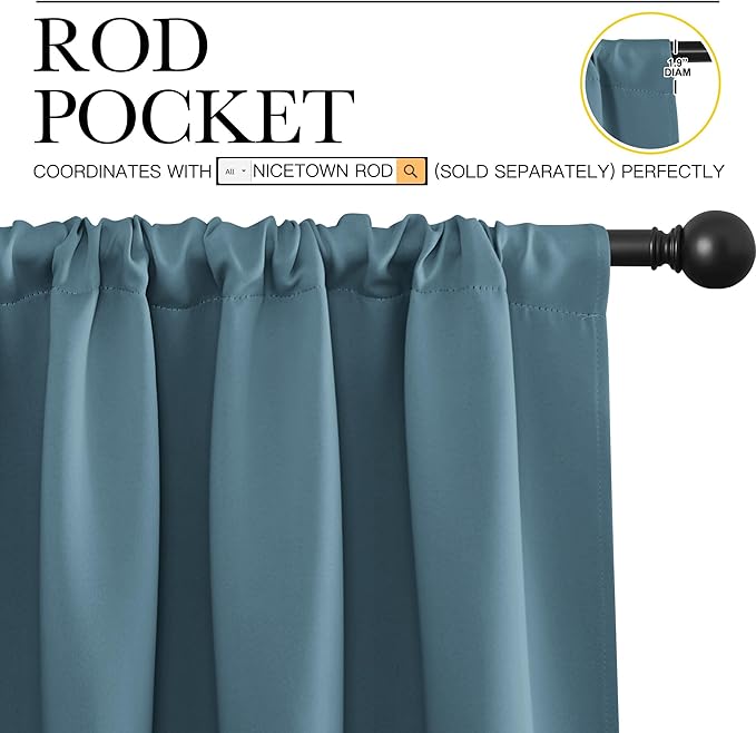 NICETOWN 2 Panels Blackout Curtains, Rod Pocket Window Curtains Room Darkning