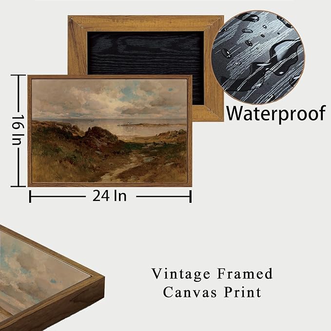 OIQArtOIQ Framed Vintage Landscape Wall Art Coast Natural Scenery Oil Painting