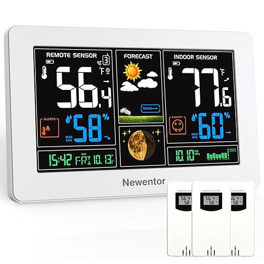 Newentor Weather Station Wireless Indoor Outdoor Thermometer, Color Display