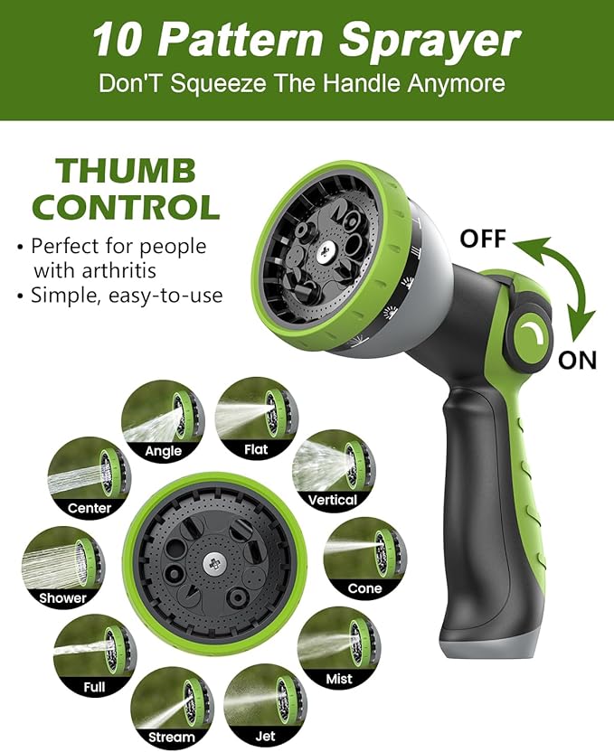 Garden Hose, Flexible Ultra Lightweight Durable, Kink-Free Water Hose with 10 Function Sprayer - Non-Shrinking, Easy to Store, All-Weather, High-Pressure (100 FT)