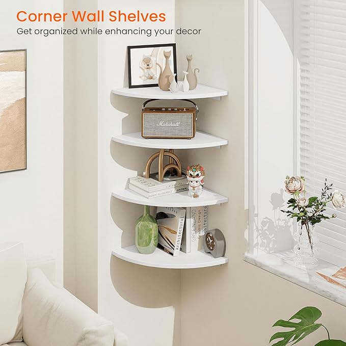Homode Corner Floating Shelves, 12 Inch Wood Curved Hanging Shelf