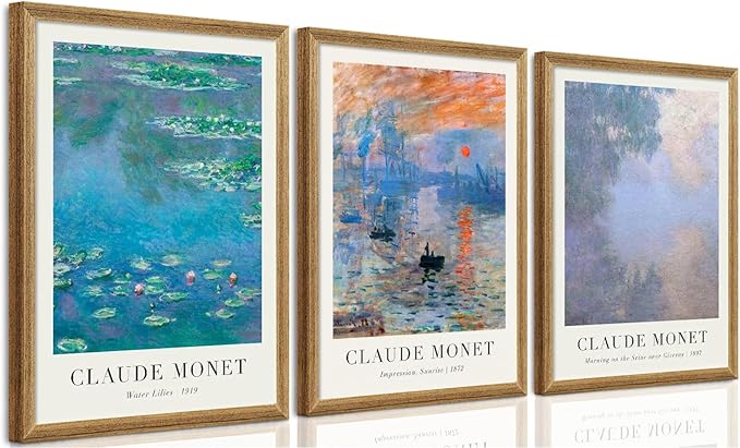 SYWENNOI Wood Framed Wall Art, Claude Monet Famous Paintings Collection