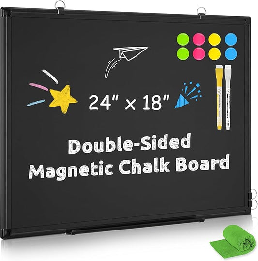 Magnetic Chalk Board, 24“x18” Black Chalkboard Double-Sided Dry Erase Board