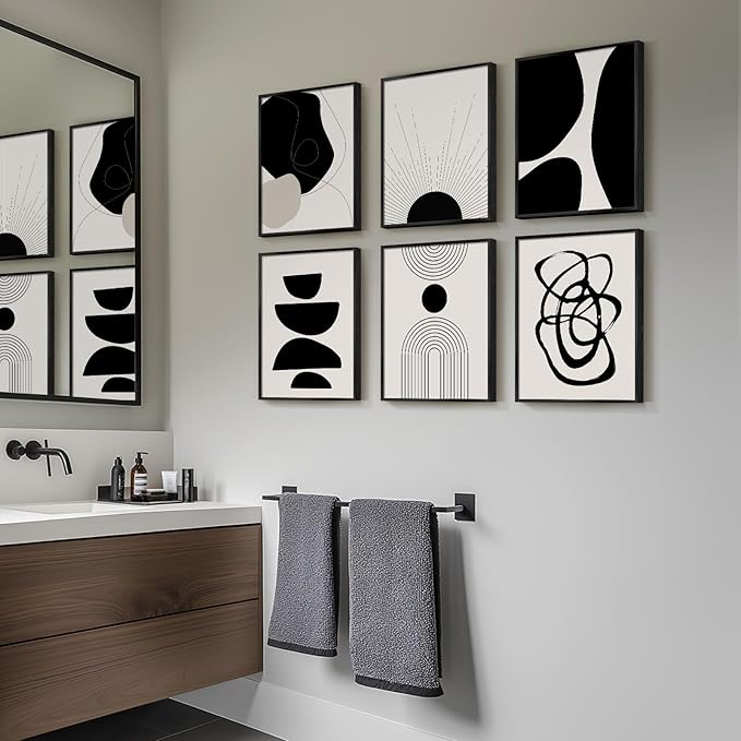 Framed Boho Black and White Abstract Wall Art, Minimalist Geometric Pictures