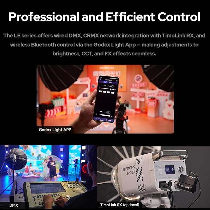 Godox Litemons LE300Bi COB Led Video Light,320W Power,2800-6500K CCT,58900 Lux@1m,Bowens Accessory Mount,Wired DMX/RDM,Bluetooth for Studio Photography Video Recording Live Streaming (White)