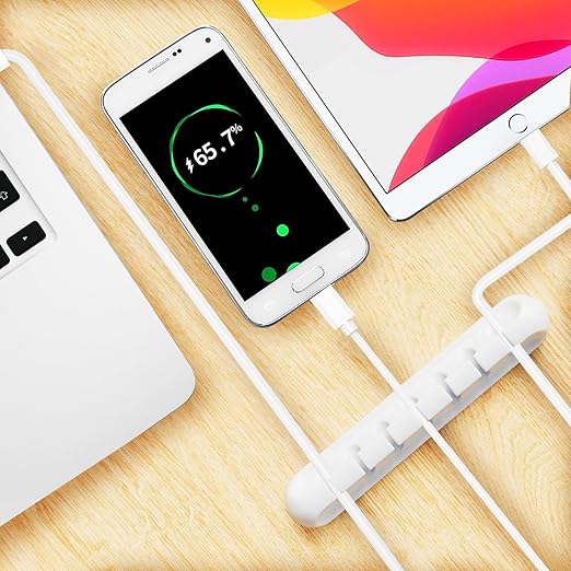 USB Cable Organizer Clips Cord Holder,8 Packs (5-Slots) White Self Adhesive Desk Cord Cable Management