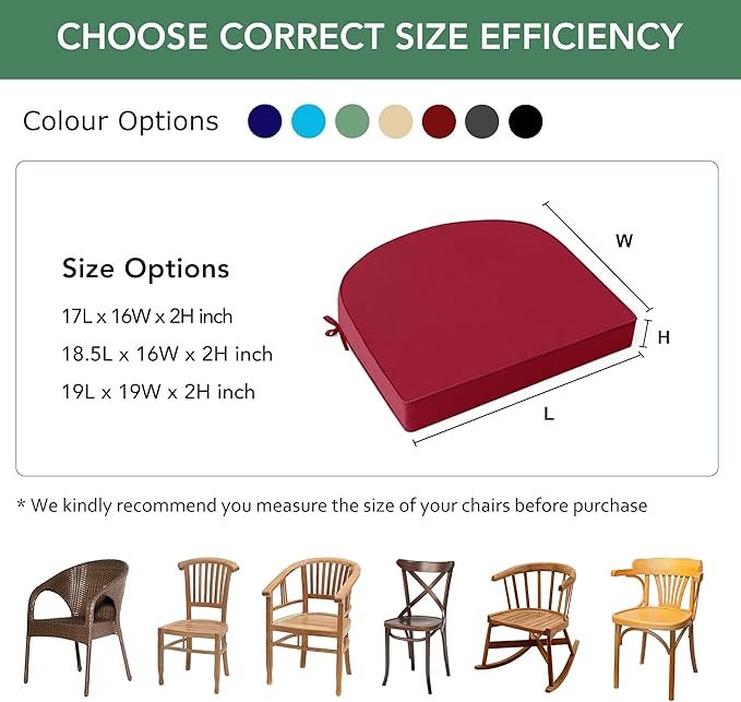 Outdoor Chair Cushions Set of 2: Waterproof & Fade Resistant Patio Furniture Cushions - 17 x 16 x 2 Inch Non Slip Round Corner Seat Cushion Pads with Removable Cover for Garden Yard Lawn, Burgundy