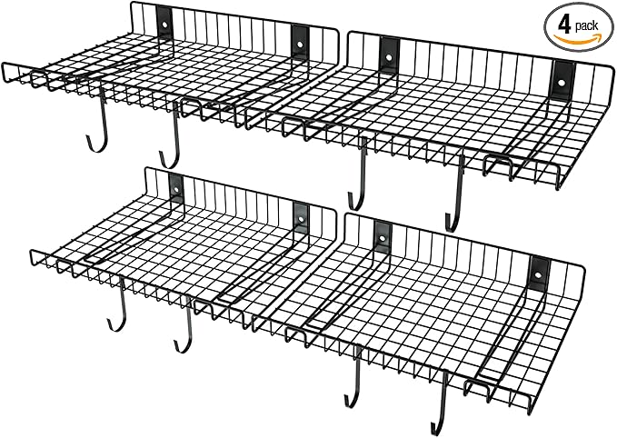 4 Pack Garage Wall Shelf, Wall Mounted Storage Shelves, Heavy Duty Metal Shelves