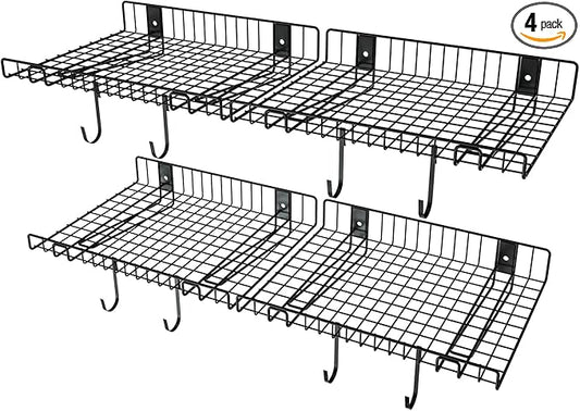 4 Pack Garage Wall Shelf, Wall Mounted Storage Shelves, Heavy Duty Metal Shelves