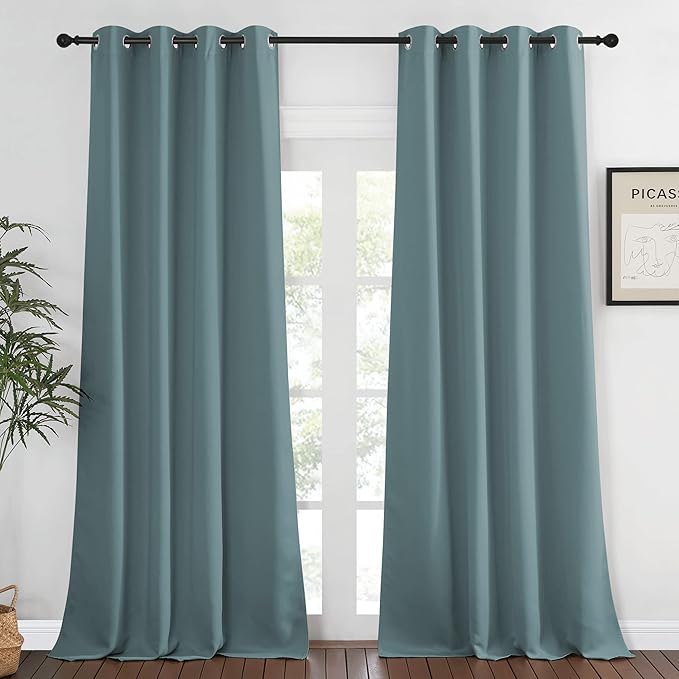 NICETOWN Blackout Greyish Blue Curtain 95 inches Long, Energy Saving Thermal