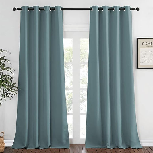 NICETOWN Blackout Greyish Blue Curtain 95 inches Long, Energy Saving Thermal