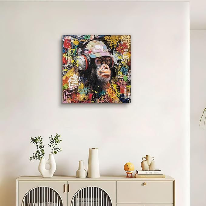Modern Pop Art Monkey Canvas Wall Art, Street Graffiti Gorilla Canvas Painting