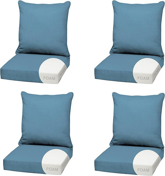 Arden Outdoor Foam Deep Seat Cushion (4-Pack), 22x24, Premium High-Density Foam, Never Flattens, Weather-Proof for Patio Chair Sofa Couch, French Blue Texture