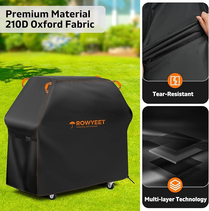Grill Cover for Outdoor Grill, Universal Fit Oxford Waterproof BBQ Cover for Outside, Anti-UV Barbecue Gas Cover with Adjustable Hem for Weber, Nexgrill, Expert Grill and More (68" - 75")