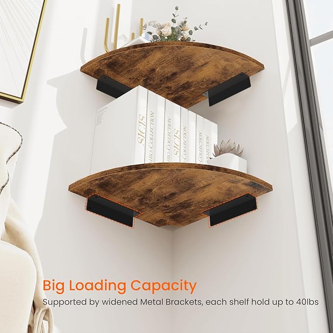Homode Corner Shelf Wall Mount, 12 Inch Wood Floating Corner Shelves