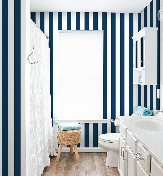 Guvana 394"x17.7" Striped Peel and Stick Wallpaper Blue and White Self-Adhesive