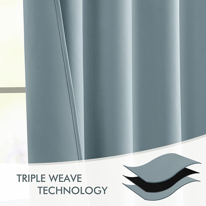 MIULEE Slate Blue Back Tab Blackout Curtains 102 Inch Long 2 Panels Set