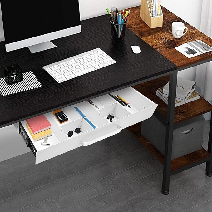 21.5" Under Desk Storage Drawer, White Sliding Pull-Out Drawer for Sit Stand Workstation