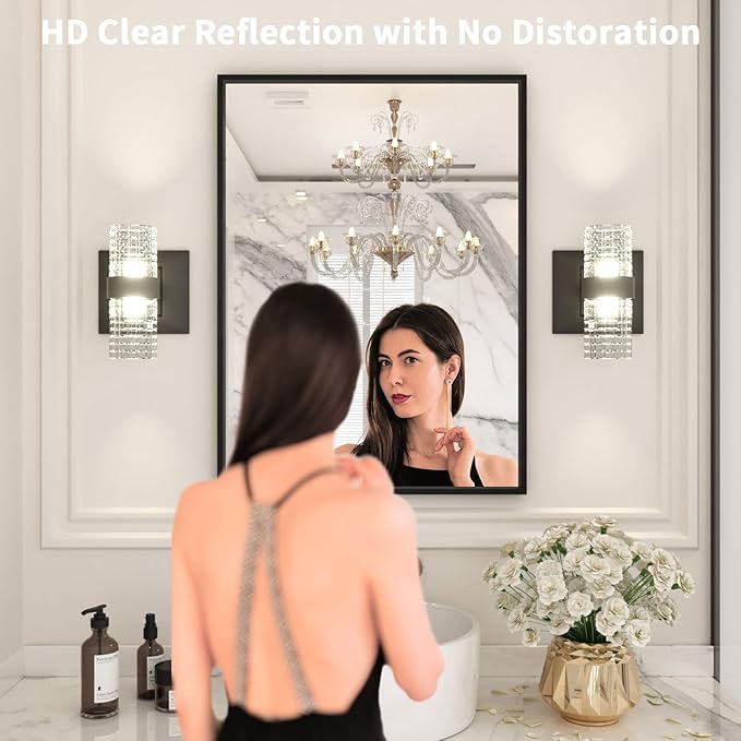 LOAAO 22"X30" Black Rectangle Bathroom Mirror Wall, Matte Black Aluminum Alloy