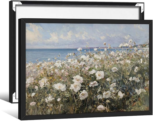 Nature Landscape Wall Art Coastal Wildflower Poster 08x10 inch Black Framed